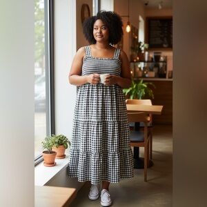 EUC 4X On 34th Women's Black & White Gingham Fit & Flare Dress